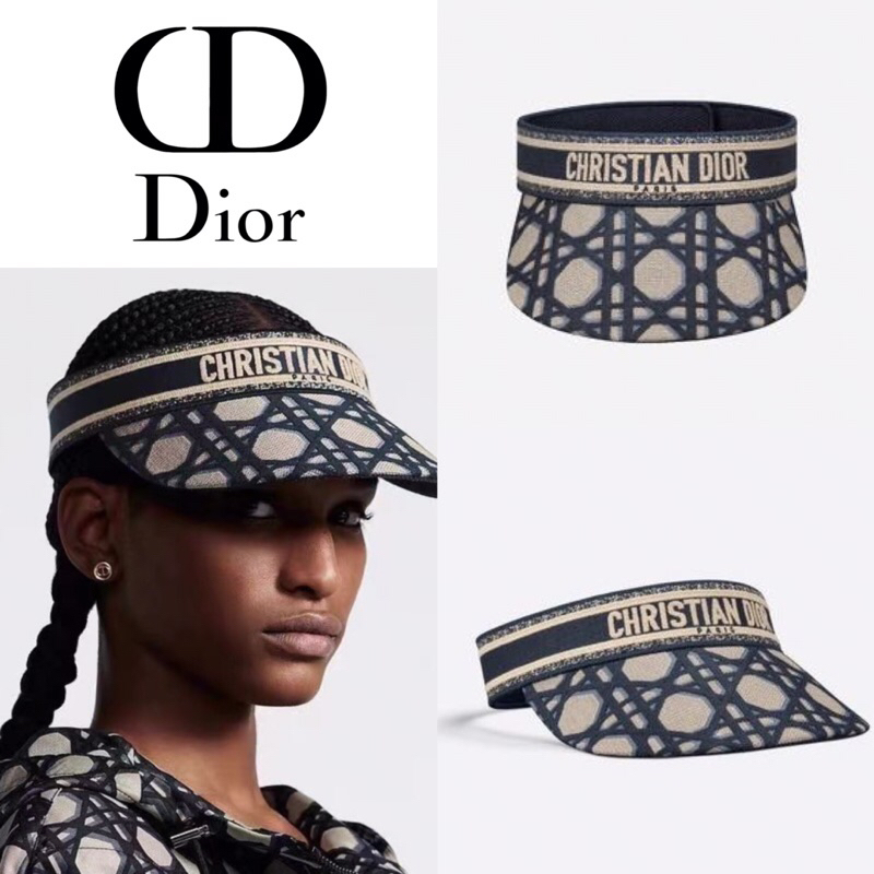 หมวก Christian Dior Visor Macrocannage Motif Cotton Blue