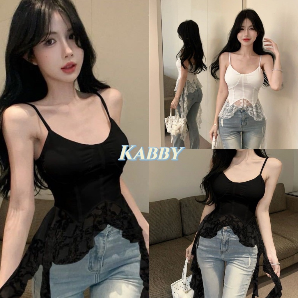 พร้อมส่ง เสื้อสายเดี่ยว มีฟองน้ำ แต่งปลายลูกไม้ ลุคคุณมาก