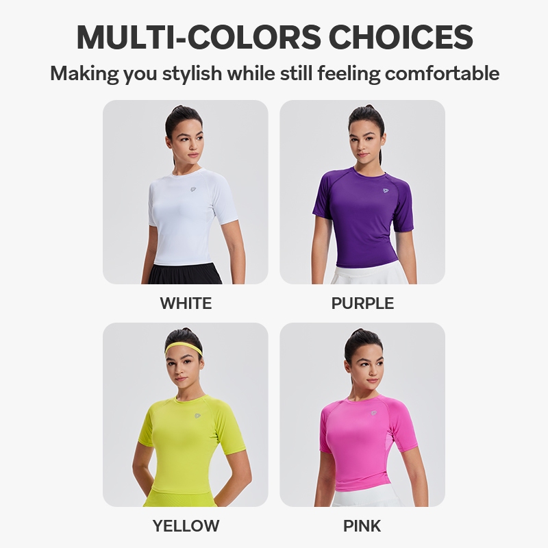 Cosleaf เสื้อครอปกีฬาปั่นจักรยาน วิ่ง ฟิตเนส ทรงสลิมฟิตสีสันสดใสผ้าไลคร่าแห้งไวมีความยืดหยุ่นสูงใส่สบาย - รูปที่ 4
