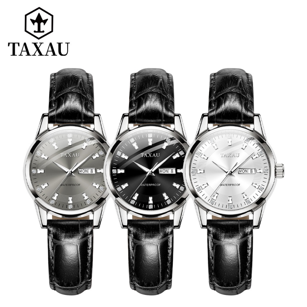 TAXAU 100% ของแท้ นาฬิกาผู้หญิงกันน้ำ สายหนัง ดูเวลา ดูวันที่ เรืองแสง นาฬิกาผู้หญิง รับประกัน 1 ปี