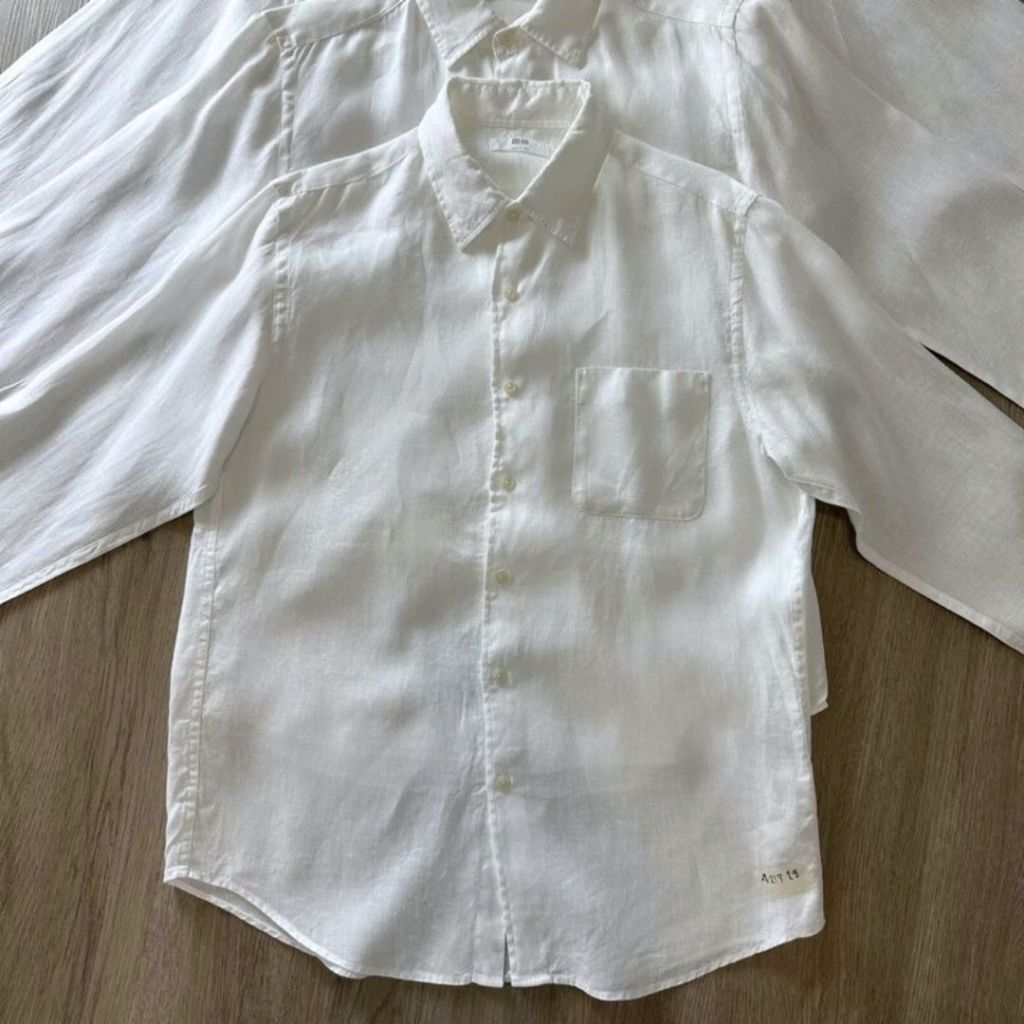 เสื้อเชิ้ต UNIQLO GU MUJI  สีขาว ผ้าลินิน