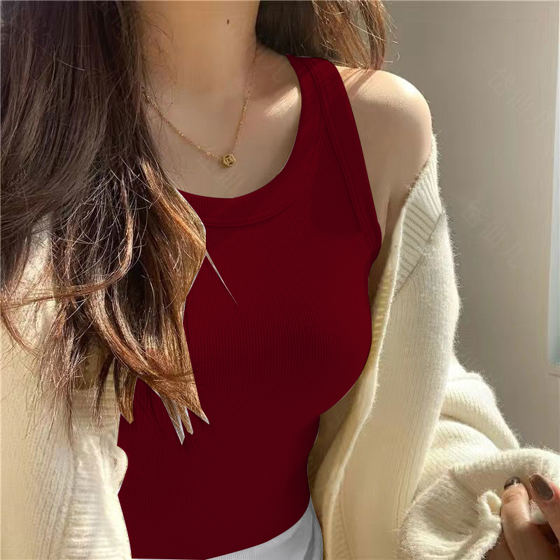 sz_home เสื้อกล้ามสาวสีแดง แบบมีสายสําหรับผู้หญิง พร้อมหมอนอก สวมใส่ง่ายระบายอากาศดี B882