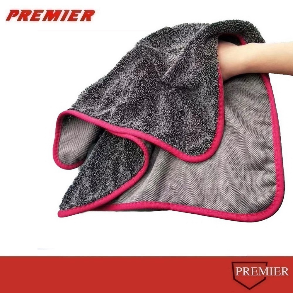 ผ้าไมโครไฟเบอร์ ผ้าเช็ดทำความสะอาด สีเทาขอบแดง 60*90cm microfiber