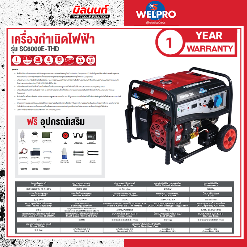 WELPRO - AAWPGENG6000 เครื่องกำเนิดไฟฟ้า Gasoline Generator SC6000ETHD