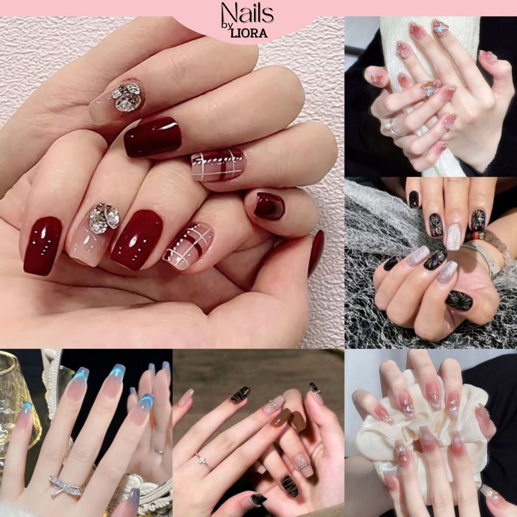 Liora รุ่น N208 พร้อมส่งเล็บเจลสำเร็จรูป 24 ชิ้น เล็บเจลสีมินิมอลทรงยาว