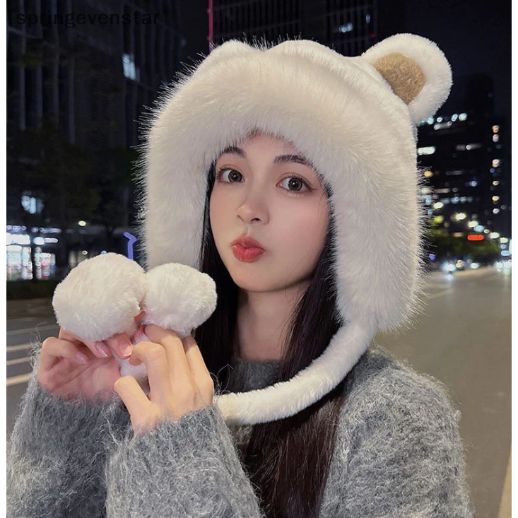 🐰🐱🐻New พร้อมส่ง!!!🐻🐱🐰หมวกกันหนาวหมีเฟอร์ มีปอมๆๆหูยาว สำหรับผู้หญิงฤดูหนาว หวานน่ารัก รุ่นใหม่ล่สุด **ร้านร่วมส่งด่วน**