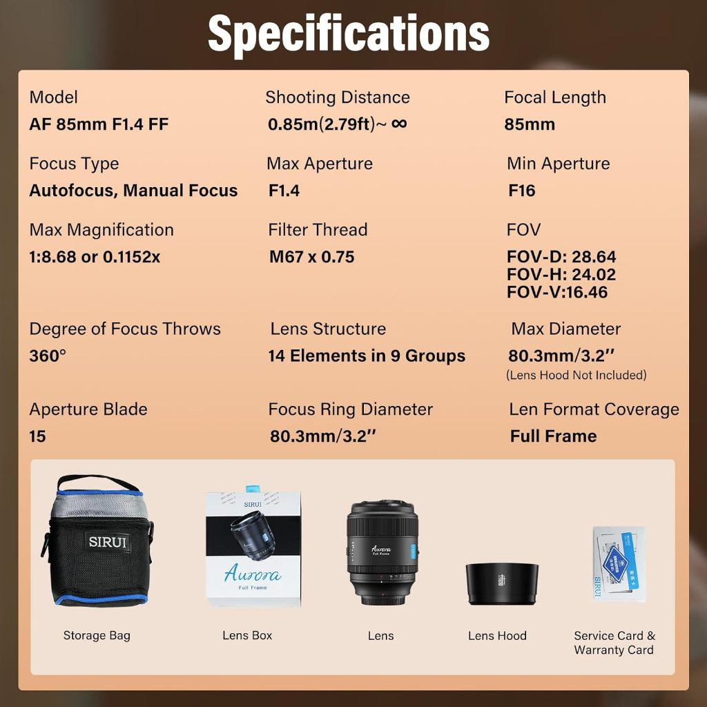 Sirui Aurora 85mm F1.4  Auto Focus Lens สำหรับกล้องดิจิตอล แถมฟรี Filter UV & Black Mist Filter