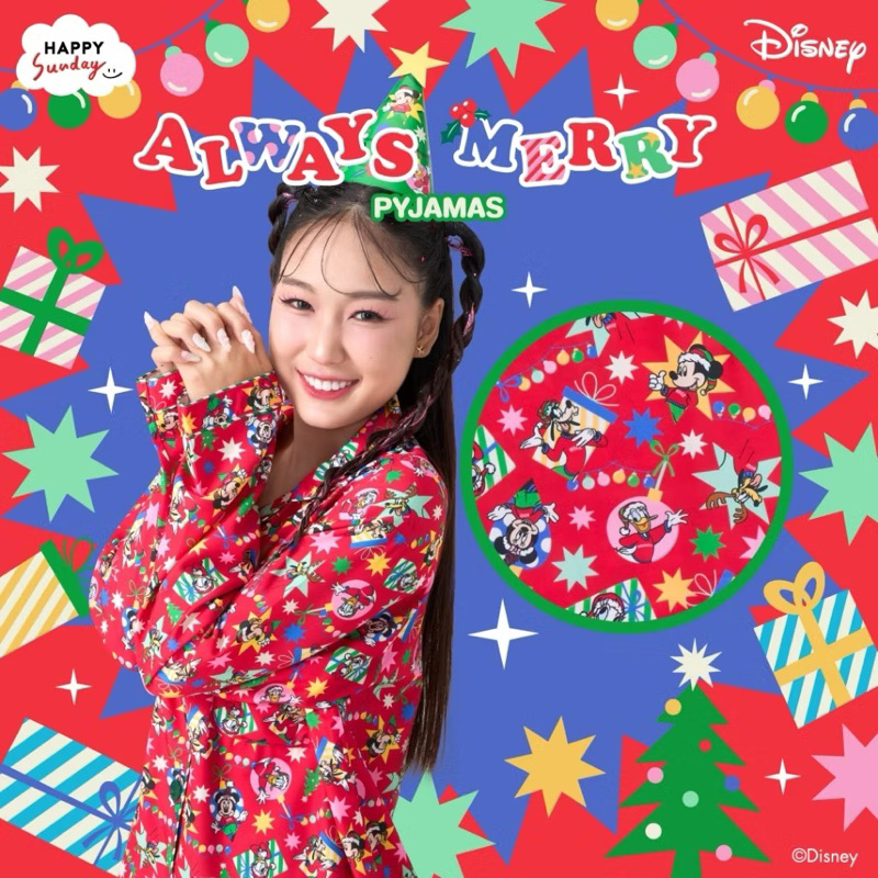 พร้อมส่ง [HAPPY SUNDAY] ALWAYS MERRY PYJAMAS | ชุดนอนลายมิกกี้เมาส์และผองเพื่อน
