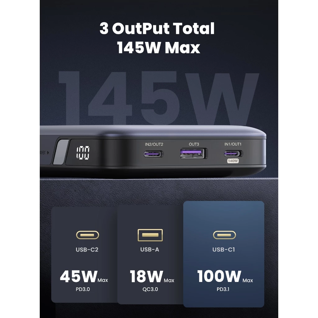 Ugreen Power Bank แบตสำรอง 25000mAh แบบพกพา พาวเวอร์แบงค์ชาร์จเร็ว PD 145W Fast Charging thumbnail 4