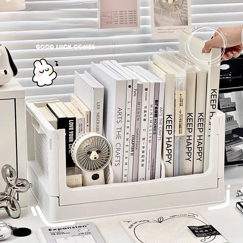 ชั้นใส่หนังสือ เอกสาร ตะกร้าใส่ของอเนกประสงค์ พับได้ มีที่กั้นแบ่งช่องถอดออกได้ ใส่กระดาษ A4 ได้