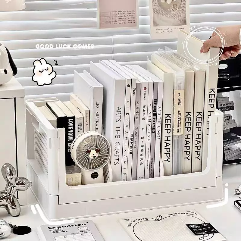 ชั้นใส่หนังสือ เอกสาร ตะกร้าใส่ของอเนกประสงค์ พับได้ มีที่กั้นแบ่งช่องถอดออกได้ ใส่กระดาษ A4 ได้