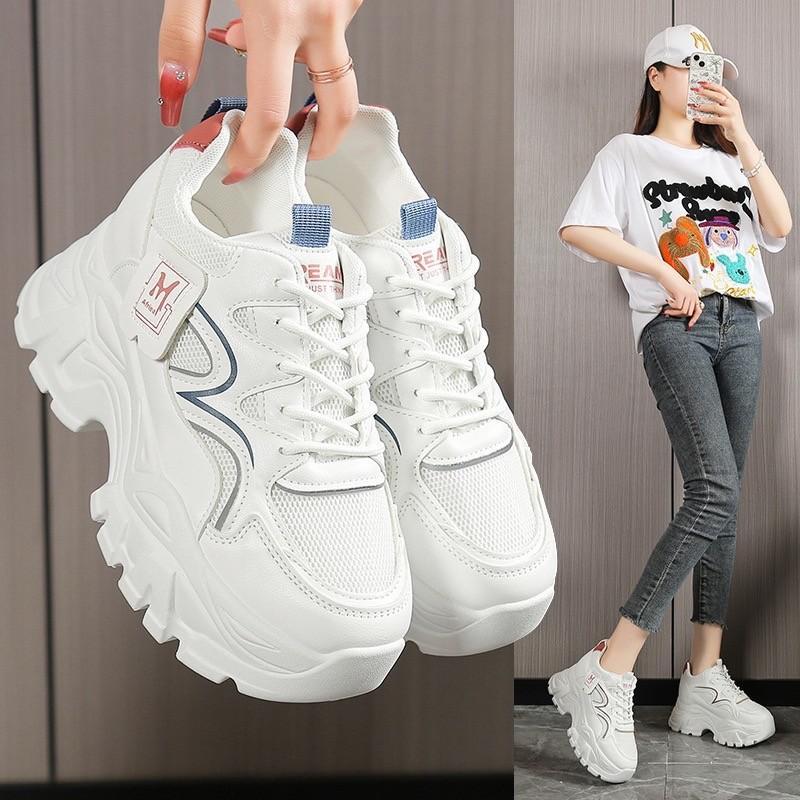 Moneyshoes G13 (ไซส์ 35-40) รองเท้าผ้าใบ รองเท้าสำหรับผู้หญิง แบบลำลอง ทนทานแข็งแรง สไตล์เกาหลี เสริมส้น 7 ซม.