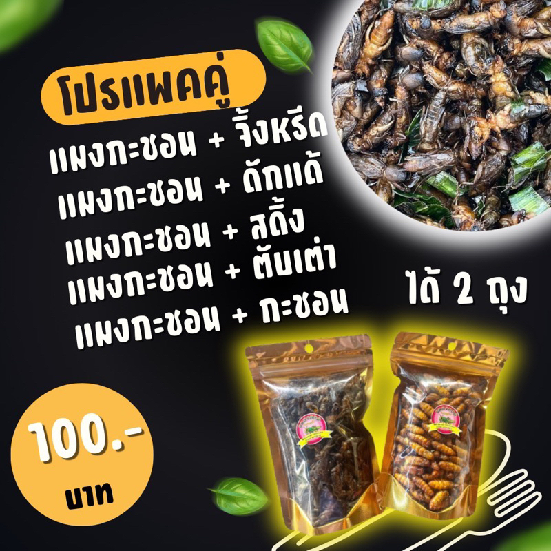 พร้อมส่ง แมลงทอดแพคคู่ ได้ 2 ถุง