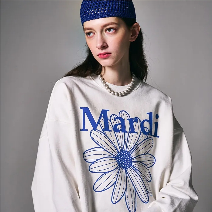 MARDI เสื้อกีฬา เสื้อกันหนาวคอกลมผ้าฝ้ายสีขาว sweatshirt M-3XL