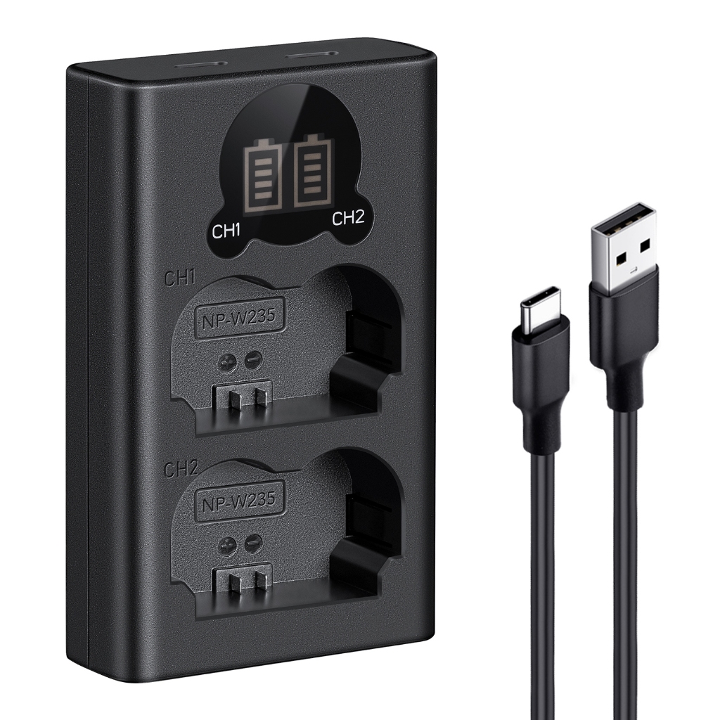 K&F CONCEPT NP-W235 Battery Charger with LCD Screen for Fujifilm with Micro USB and Type-C Charger