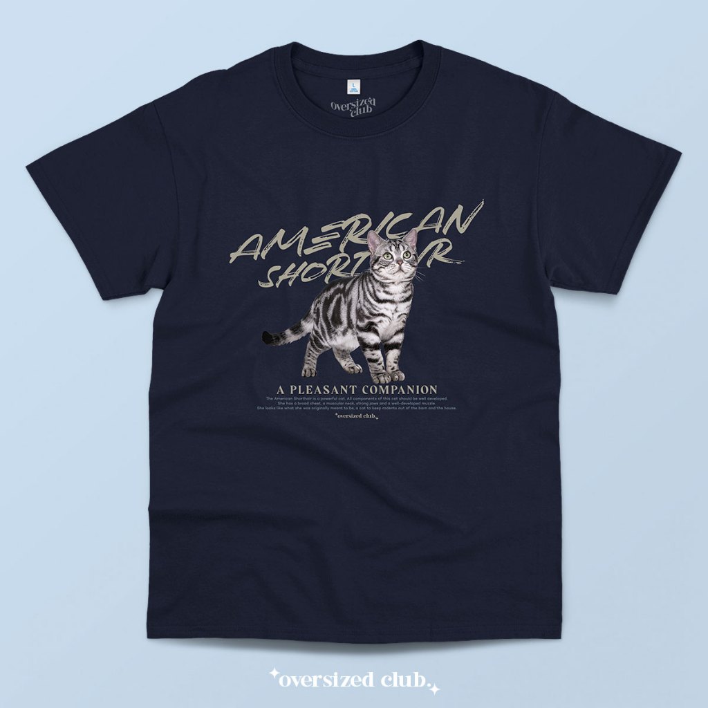 เสื้อยืดสกรีนลายแมว American Shorthair อเมริกันช็อตแฮร์ (Stand) [Classic Cotton 100% by Oversized Club] - รูปที่ 3