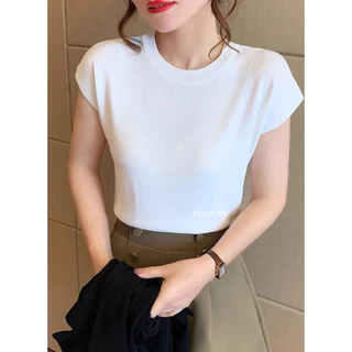 MQzz4289 *พร้อมส่ง* เสื้อทำงานแขนสั้นแบบใหม่ คอกลม ผ้าไหมพรมนุ่ม ใส่สบาย ยืดได้เยอะ Free Size