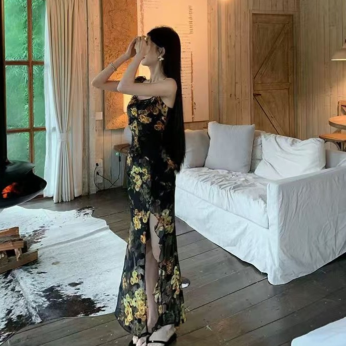 เดรสยาวสายเดี่ยว สีดำ ผ้าตาข่ายมีซับใน ลายดอกไม้ แต่งระบายที่คอและลำตัว ผ่าหน้าข้างซ้าย Dress  #3036 ราคา ถูกที่สุด ดีลบีเคเค แกลเลอรีภาพที่ 8