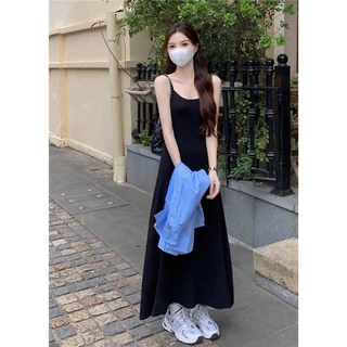 พร้อมส่ง✨เดรสยาว สายเดี่ยว สีพื้น เช็กซี่ ใส่สบาย