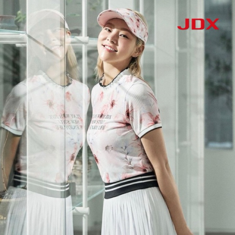 JDX Golf เสื้อกอล์ฟหญิงลายดอกไม้คอปีน