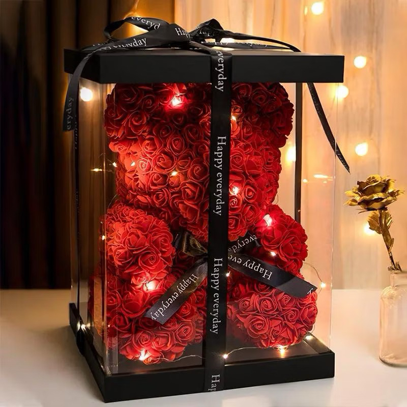 Rose bear หมีกุหลาบใส่กล่องไฟ LED