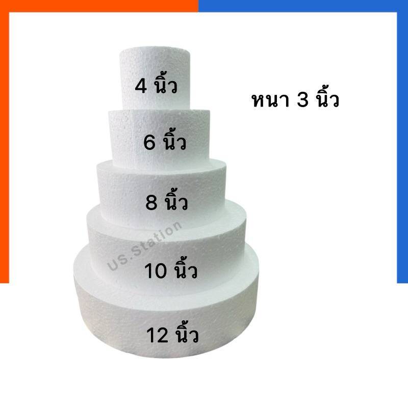 โฟมเค้ก โฟมกระทง หนา 3 นิ้ว โฟมวงกลม ทรงเค้ก กระทง โฟม [1 แผ่น] ขนาดเส้นผ่าศูนย์กลาง 4/6/8/10/12 นิ้ว US.Station