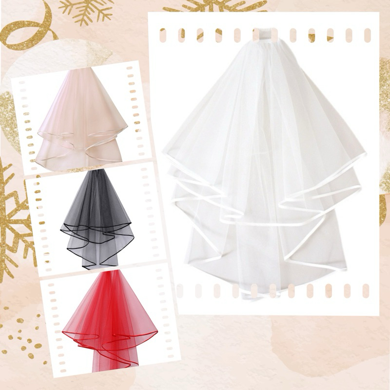 ผ้าคลุมผมเจ้าสาว มีสีขาว ชมพูอ่อน แดง ดำ พร้อมหวีเสียบ พร้อมส่ง