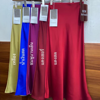 🔖StudioX2 #9917 SATIN MAXI SKIRT กระโปรงผ้าซาตินเอวขอบเรียบ เย็บยางยืดซ่อนด้านใน มีซิปข้างตัว ชายบานเบา ผ้าทิ้งตัว
