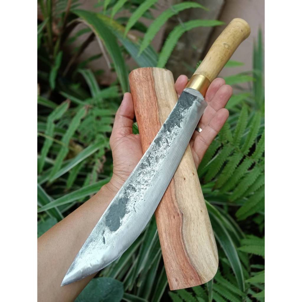 มีดเหน็บ อีเหน็บ E-Nep มีดเดินป่า มีดแคมป์ 9.1” เหล็กผานไถ ตีร้อนชุบแข็ง ผิวไฟ ด้ามเหง้าไผ่ ฝักประดู