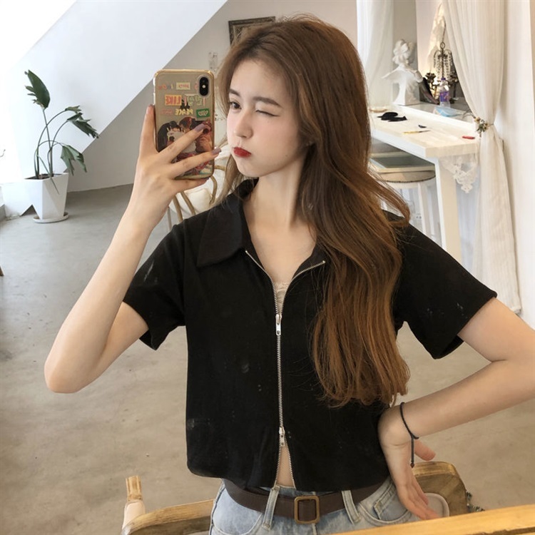 CC-33101 เสื้อคอปกแบบสั้น ซิปสีเดียวกับเสื้อ สไตล์ใหม่ ที่ช่วยประดับรูปร่าง ‼️โปรดเทียบไซส์จากตาราง
