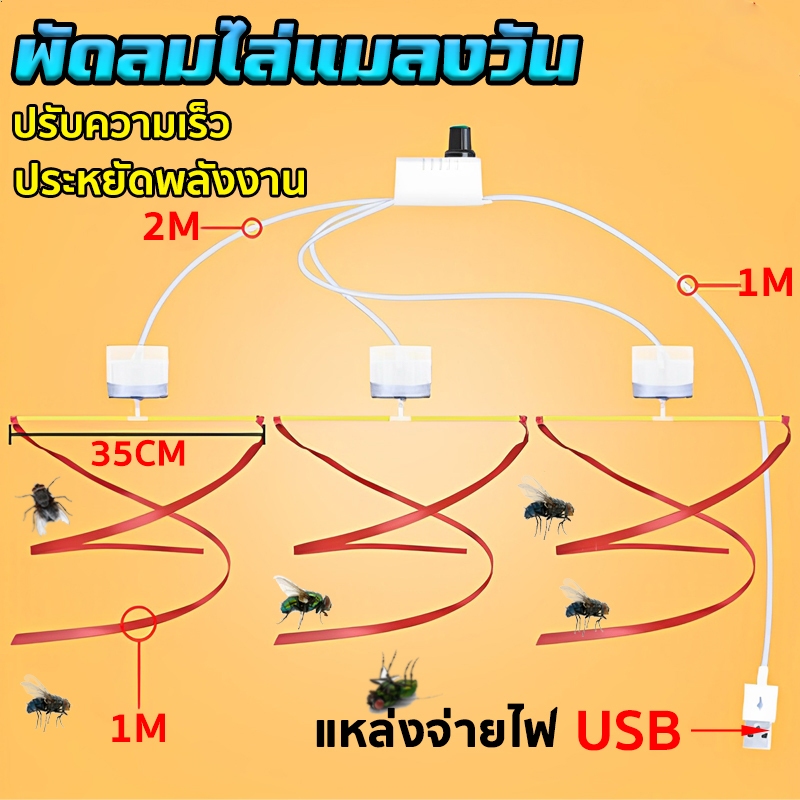 （จุดกรุงเทพ）พัดลมไล่แมลงวัน USB ปรับความเร็วได้ พัดลมแขวนไล่แมลงวัน มอเตอร์ทองแดงแท้ ช่วงขนาดใหญ่ ให้แมลงวันอยู่ห่างจากอ