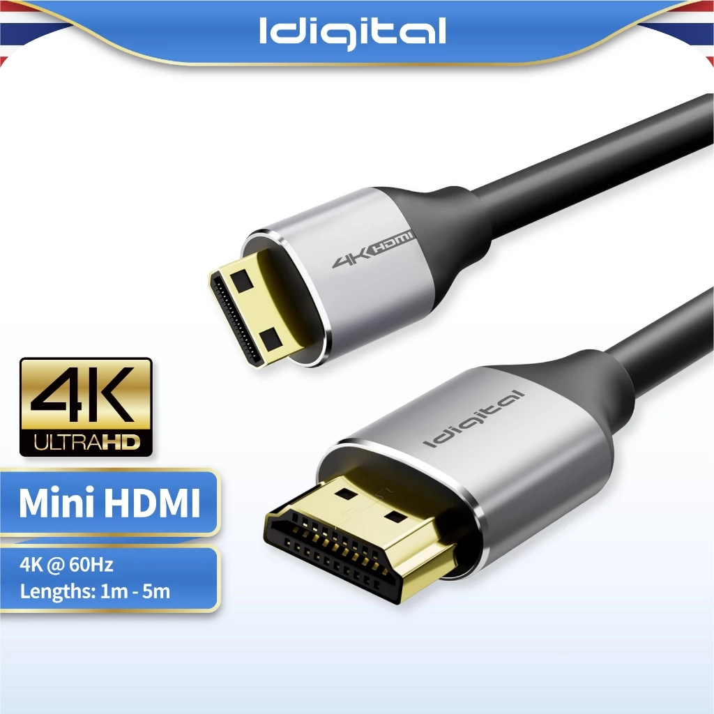 Idigital สาย Mini HDMI 2.0 4K, Mini HDMI to HDMI, 4K 60Hz, 2K 144Hz, 1080p 240Hz, 1m-5m สำหรับจอมอนิเตอร์พกพา, กล้อง, DV