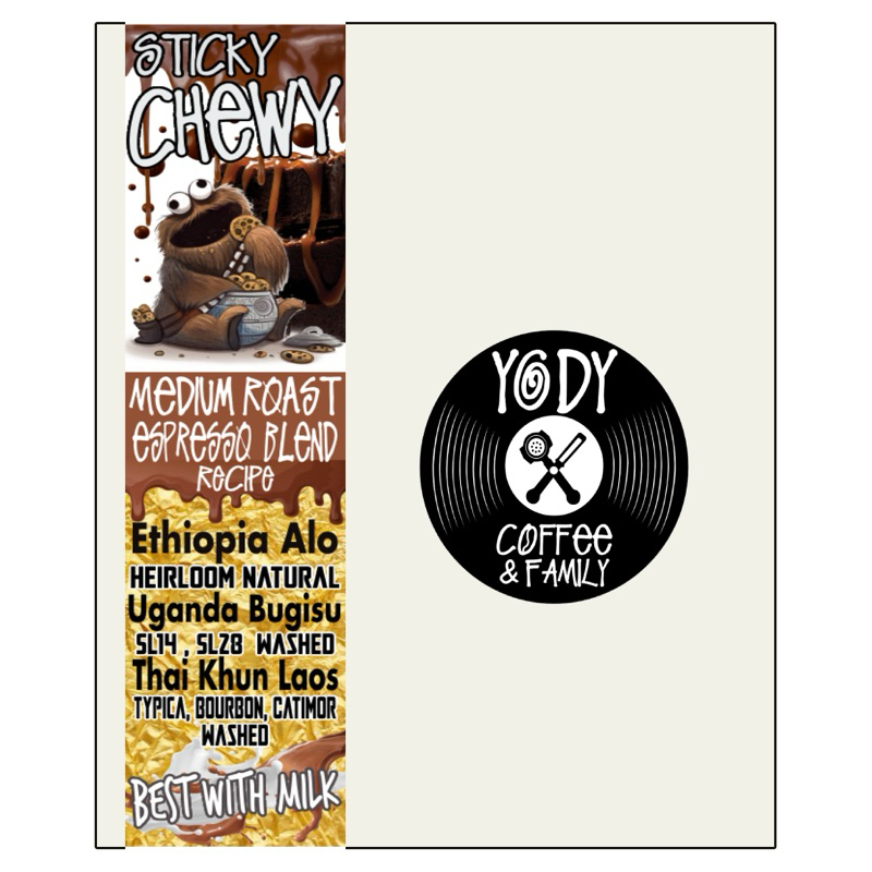Sticky Chewy 🍪🍫Medium Roast Espresso blendYody Coffee เมล็ดกาแฟเบลนด์คั่วกลาง ขนาด 250 กรัม