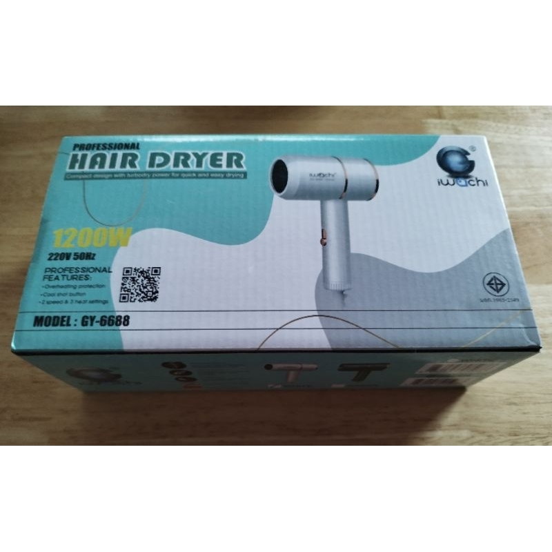 ไดร์เป่าผม IWACHI แท้ hair dryer GY-6688 ความแรง 1200W ปรับลมได้ 3 ระดับ