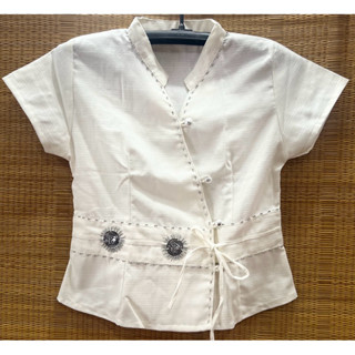 ✨เสื้อผ้าฝ้ายแต่งปักเม็ดสีเงิน(ฝ้ายชินมัย)✨