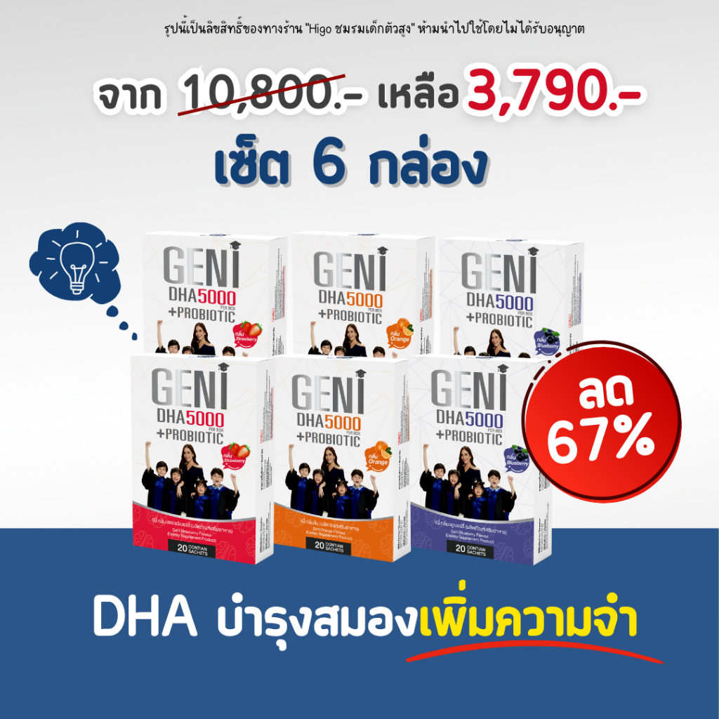 ส่งฟรี เซ็ต 6 กล่อง GENI เจลลี่ DHA 250 มก.บำรุงระบบประสาทและสมอง เสริมสร้างความจำและการเรียนรู้