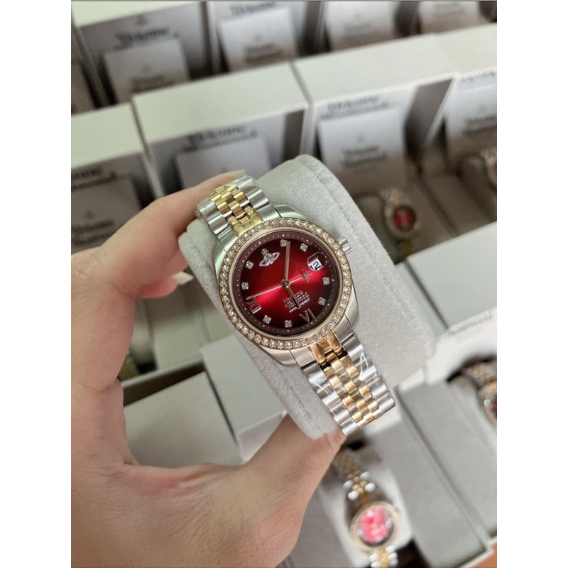 🇹🇭 พร้อมส่งในไทย 🪐 นาฬิกาข้อมือ Vivienne Westwood Fenchurch แดงเชอรี่ล้อมเพชร ของแท้ 💯