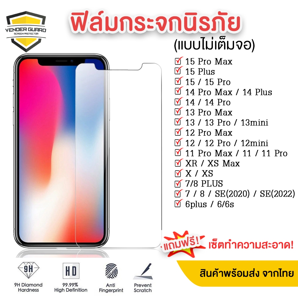 ฟิล์มกระจก ใช้สำหรับ iPhone (แบบไม่เต็มจอ) ทุกรุ่น 15 Pro Max|15 plus|15|14 pro|/14/13/12/11/XR