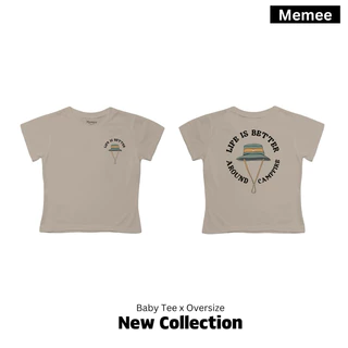 Memee ~ เสื้อครอปผ้าคอตตอน ทรงBaby Tee (หมวก แคมป์ปิ้ง)เสื้อผู้หญิง