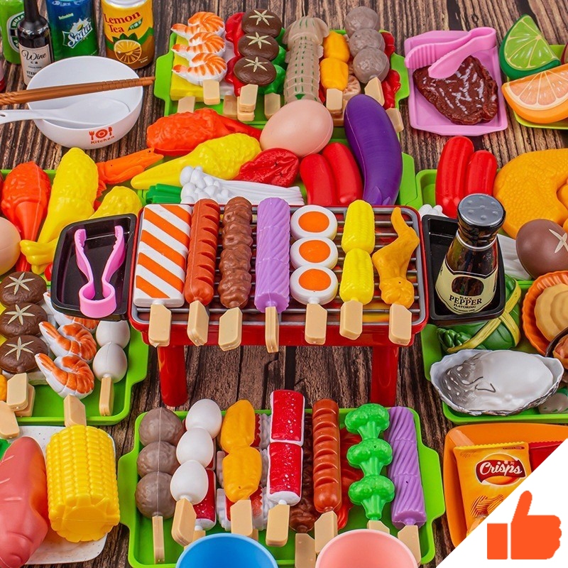 บาร์บีคิวจำลองสำหรับเด็ก แกล้งเกม ของเล่นเด็กในครัว เครื่องครัวสำหรับทำอาหาร สวมบทบาทบาร์บีคิว