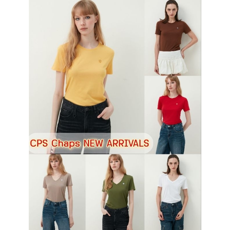 💥CPSแท้100%💥เสื้อยืดเบสิกหญิง คอกลม/คอวี CPS Chaps รุ่นใหม่ล่าสุด ไซส์XS-XL