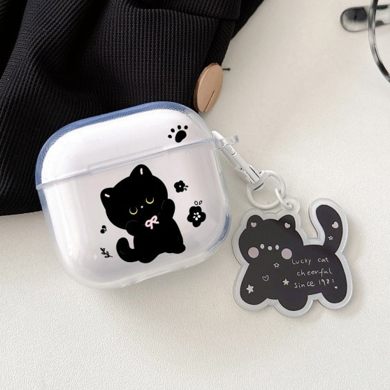 จัดส่งจากกรุงเทพ AirPods 4 case Pro2 Pro 3 2 1 cute แมว Case แมวดำตัวน้อย กรณีปลอกสําหรับ AirPods ge