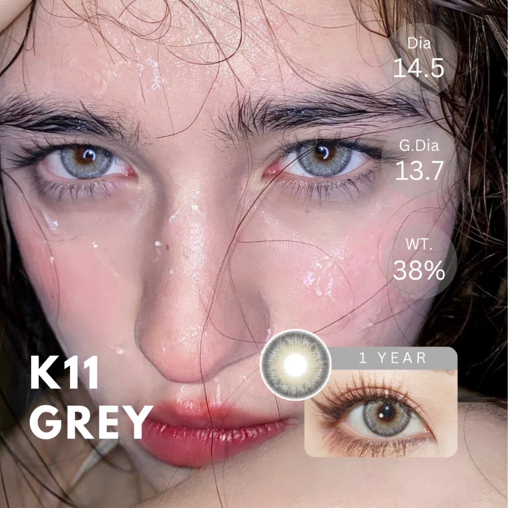 (ทักสอบถามสต็อกก่อนกดสั่ง) คอนแทคเลนส์ (รายปี) รุ่น K11 สี Grey | Dia 14.5 | 📦ค่าสายตา 0.00 จัดส่งภา