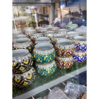 แก้วเบญจรงค์ ขนาดเล็ก ใส่น้ำ-อาหาร กรงนกหัวจุก ราคาต่อคู่