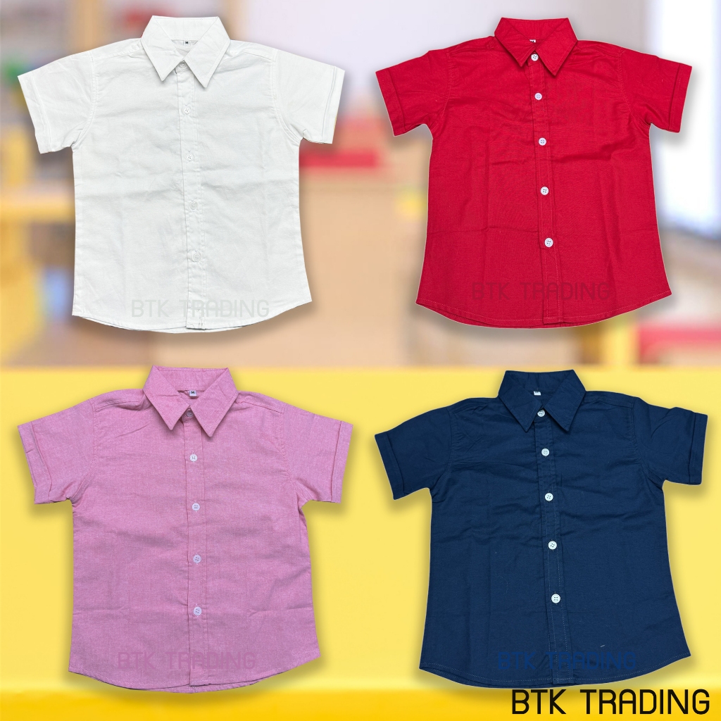 เสื้อเชิ้ตเด็ก สีพื้น เสื้อเชิ้ตเด็กชาย เชิ้ตแขนสั้น ทรงกำลังดี งานไทย ผ้าอ็อกฟอร์ด สวมใส่สบาย ราคา ถูกที่สุด ดีลบีเคเค
