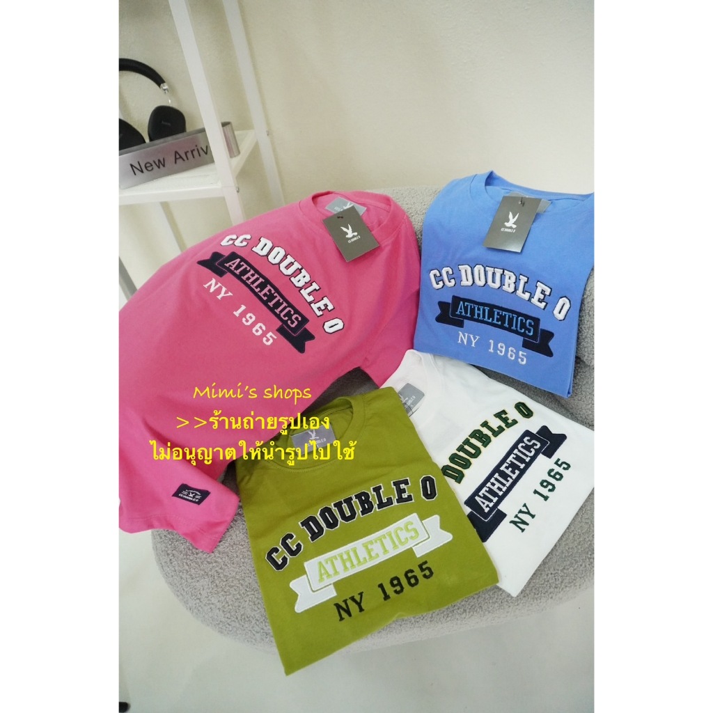 เสื้อยืดคอกลม ccแถบ แขนสั้น งานปักงานป้าย 6สี SIZE S M L
