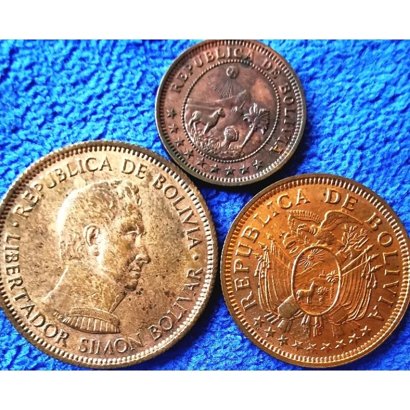เหรียญ​โบลิเวีย​ Bolivia, ชุด​เก่าเต็ม 3 เหรียญปี​เดียว, #​1863, ใช้แล้ว