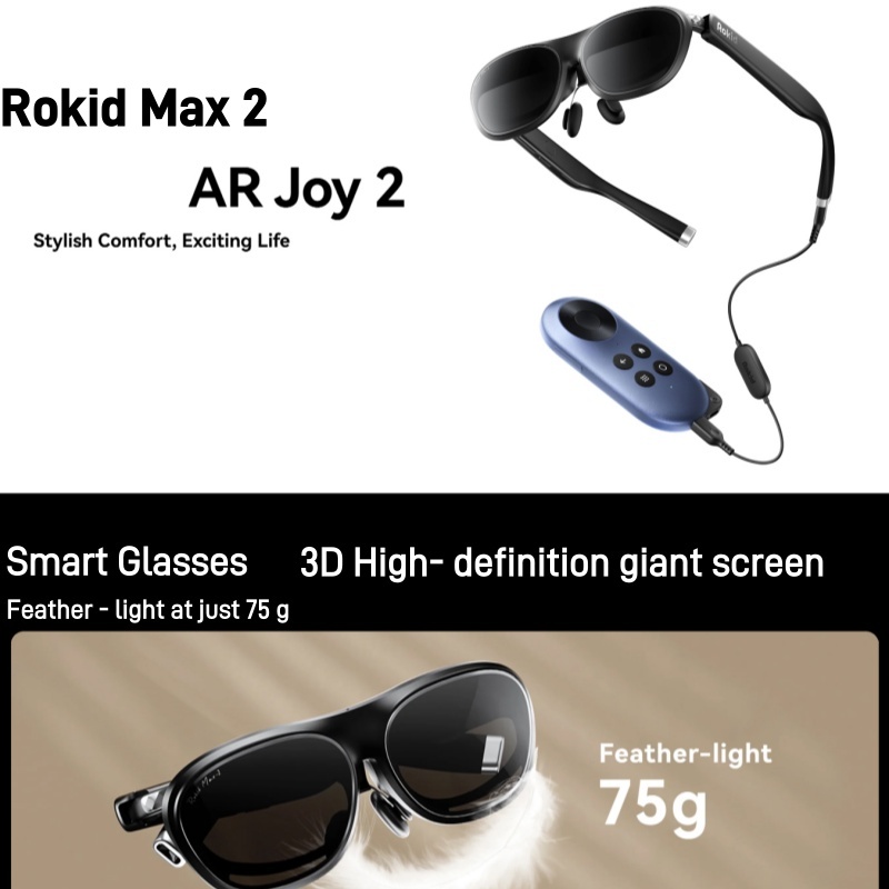 【New Arrival】Rokid Max 2 แว่นตาอัจฉริยะ Ar Lite 3D เกมดูอุปกรณ์สถานีสมาร์ทแบบพกพาแว่นตา Ar