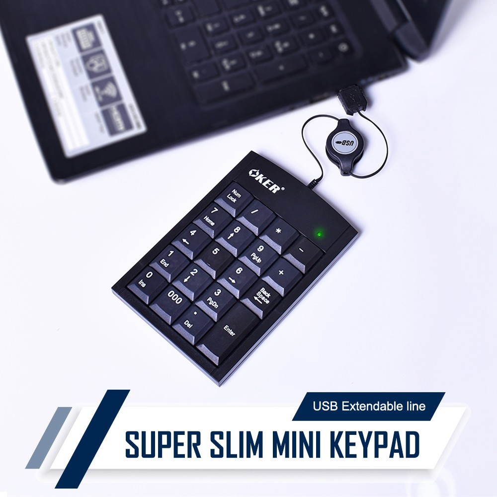 OKER คีย์บอร์ดแป้นตัวเลข แบบเก็บสาย KP-2017 SUPER SLIM MINI KEYPAD