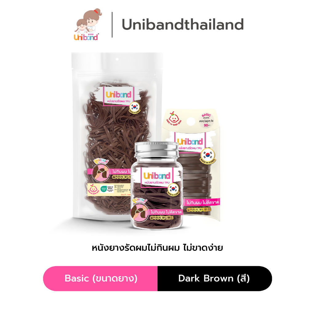 Uniband หนังยางรัดผม ไม่กินผม ไม่ดีดขาดง่าย TPU Basic Size : Dark Brown